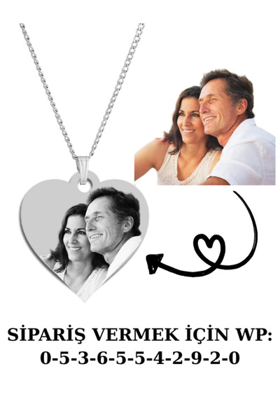 Doğaltaş Kişiye Özel Lazer İşleme Resimli Kalp Kolye