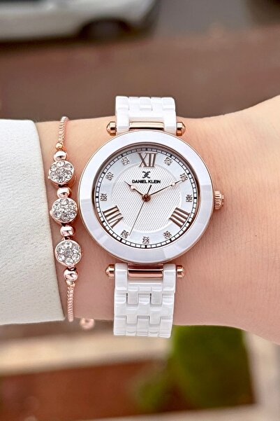 Daniel Klein Kasası Bronz Kordonu Beyaz Renk 24 Ay Garantili 32 mm Seramik Ka...