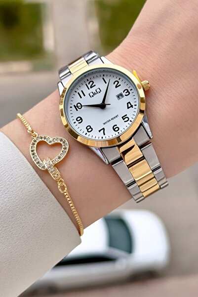 Q&Q Gold Gümüş Renk 30 Mm Rakamlı Kadın Kol Saati ve Hediye Bileklik