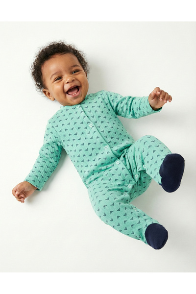Noone Mini Patterned Baby Romper - Long Sleeves, Crew Neck