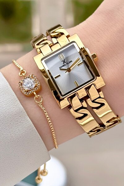 Daniel Klein Gold Renk 24 Mm Zincirli Kadın Kol Saati ve Hediye Bileklik
