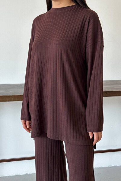 Balenbi Women's Knitwear Look Striped Crew Neck Hijab Tunic Set 1152