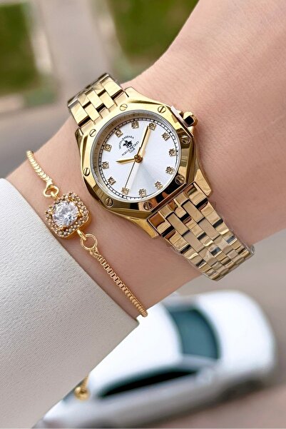 Santa Barbara Polo & Racquet Club Gold Renk 27,5 Mm Tam Çelik 5 ATM Su Geçirm...