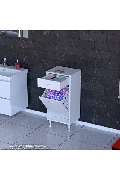 Modilayn Çok Amaçlı Dolap 45 x 88 x 32 cm Sepetli Kirli Çamaşır Dolabı Raflı ...