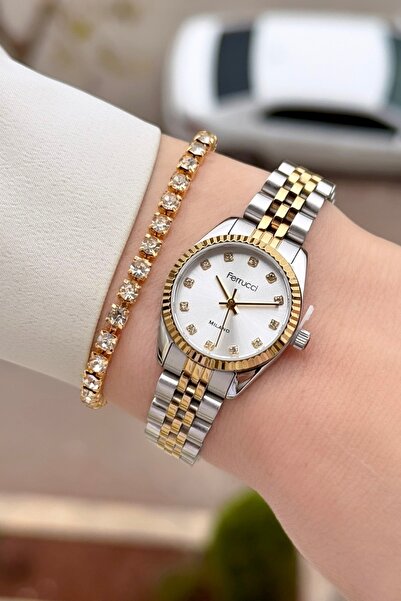 Ferrucci Altın Metalik Renk 2 Yıl Garantili 24 Mm OksitlenmezKadın Kol Saati ...