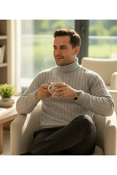 Daniel Lucci Tricotaj gri pentru bărbați Pulover cu gât roscat