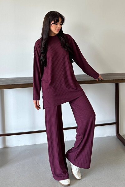 Balenbi Women's Knitwear Look Striped Crew Neck Hijab Tunic Set 1152