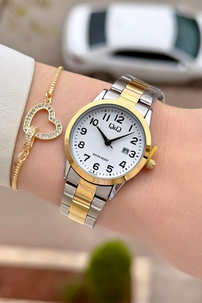 Q&Q Altın Metalik Renk 2 Yıl Garantili 30 Mm Rakamlı Kadın Kol Saati ve Hediy...