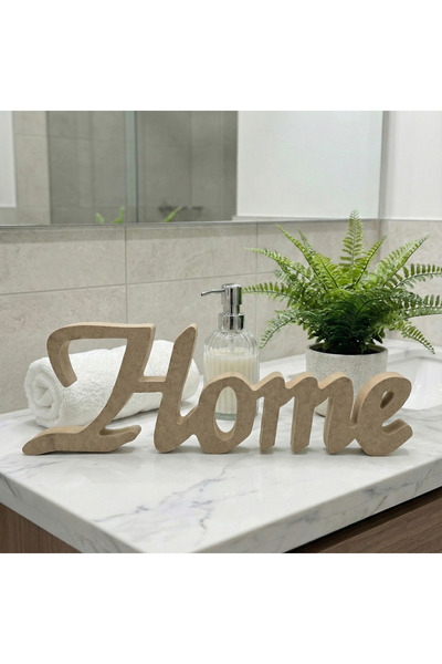 Mavi Dükkan Ham Ahşap Home Yazısı Dekoratif Mdf Duvar Ve Kapı Süsü Boyanabili...