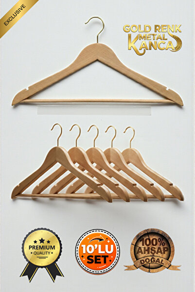 Faravis Atelier 10 Adet Ahşap Vernikli Askılık Elbise Gömlek Kıyafet Askısı Cilalı Premium Kalite