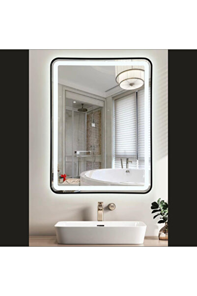 OPTIM DEKO Oglinda Baie, Iluminare LED cu Touch, Rama Neagra 60x80 cm