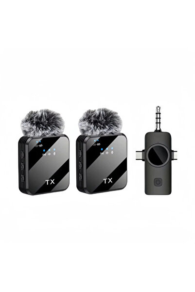 EMXTECH F11 -2 Profesyonel Kablosuz 2 Li Yaka Mikrofonu 3in1 Mikrofon Type-c/...