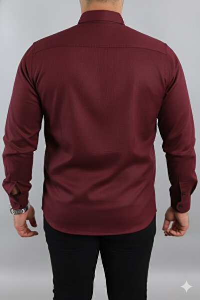 Artı1 Half Oversize Long Sleeve Easy Ironing Sweat Absorbent Breathable Double Face Fabric Men's Shirt -801-Burgundy