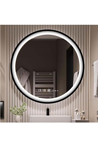 OPTIM DEKO Oglinda Baie, Rama Neagra, Iluminare LED cu Touch 60x60 cm