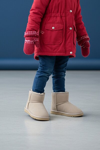 Morlex Cizme de iarnă pentru fetiță din piele intoarsa cu talpa groasa bej