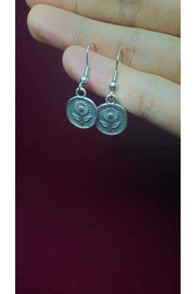 Pawnest Handmade أقراط فضية عتيقة منقوشة على شكل زهرة الأقحوان، مصنوعة يدويًا...