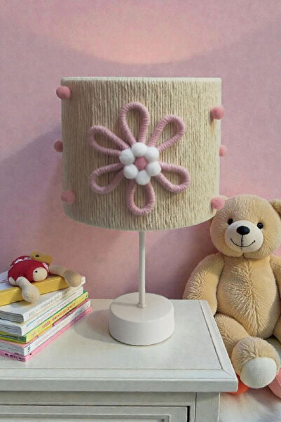 C&A&B KUZEY AVİZE Macrame Rope Wrap with Pink Flower Applique and Flower Pomp...