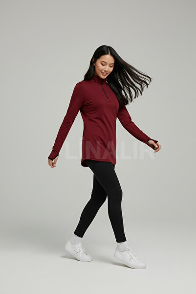 LİNALP بلوزة نسائية بياقة عالية ونصف سحاب أمامي |   مريح ومرن ومناسب للاستخدا...