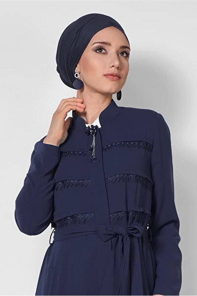 Alvina 1472 Model Lace Detailed Front Buttoned Top Coat