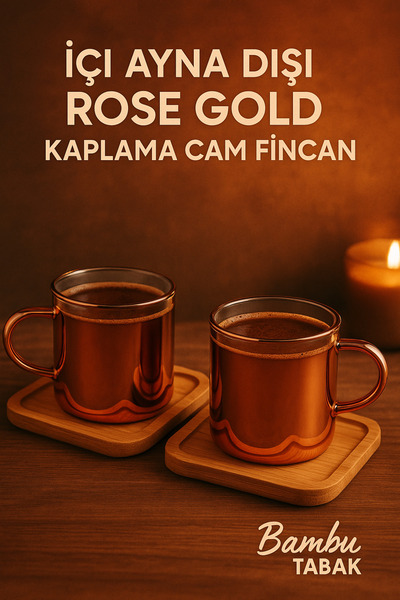 Dore Always Premium Rose Gold Coffee Cup,Borosilicate Cup Set 2 Person 4 Pieces