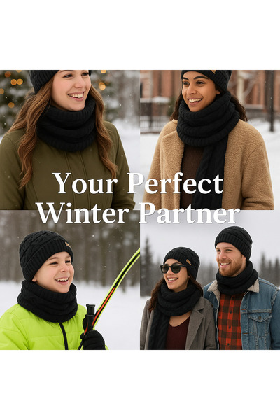 SARAOONT 4-Piece Winter Beanie and Scarf Set (2 Black, 2 Navy)