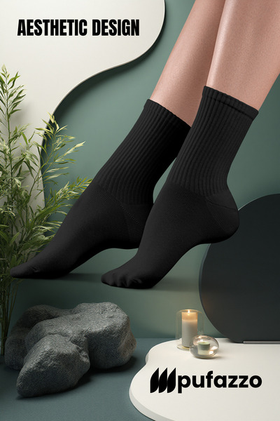 PUFAZZO Unisex Tennis Sports Socks Set of 5 - Natural Cotton, Seamless, Towel Sole, Tennis, College Socket Socks