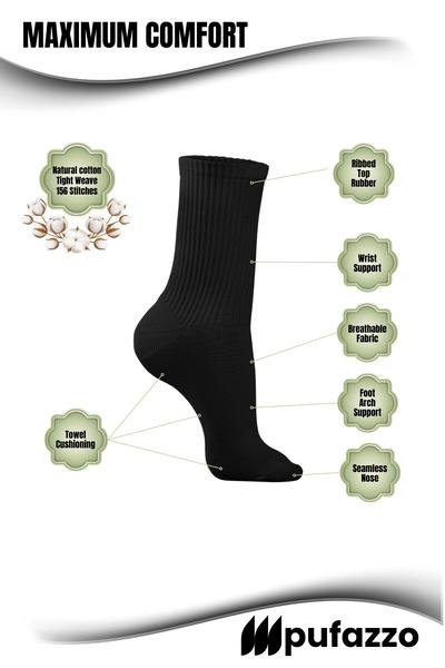PUFAZZO Unisex Tennis Sports Socks Set of 5 - Natural Cotton, Seamless, Towel Sole, Tennis, College Socket Socks