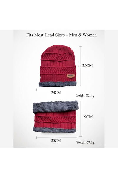 SARAOONT 2-Piece Burgundy Winter Thick Hat Beanie Scarf Set
