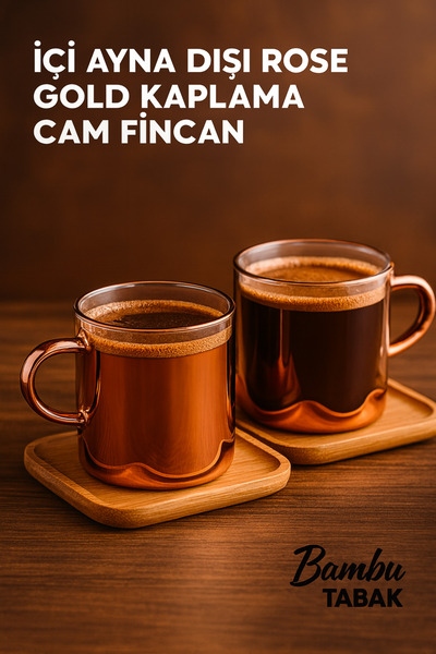 Dore Always Premium Rose Gold Coffee Cup,Borosilicate Cup Set 2 Person 4 Pieces