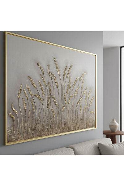 lya luxury 3D Kabartma Başak Desenli Rölyef dokulu, Gold detaylı, El yapımı, Yağlı boya tablo(140x90cm)