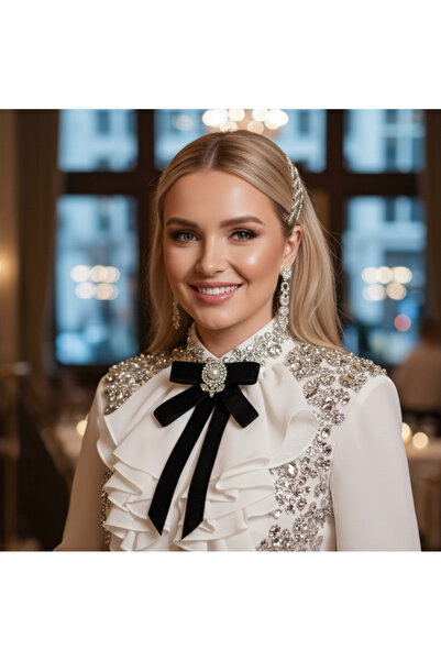 pegu baby collection Siyah Kadife Taşlı Pegu Luks Yaka Iğne Yaka Broş Kurdele...