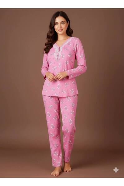 İNSPİRA Plus Size Oversized Pajama Set Patterned Long Sleeve Winter Fabric