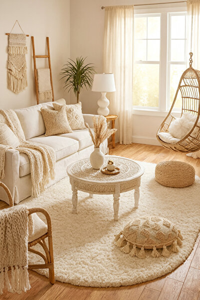 EUROBANO Home - Krem Shaggy Oval Yolluk