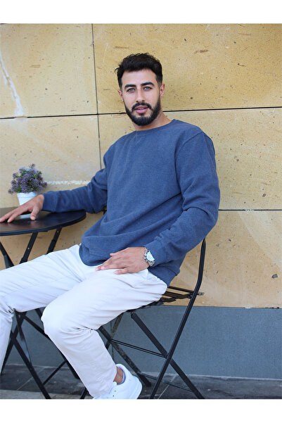 TKT Μπλε φούτερ από ύφασμα Σαλανίκης με λαιμόκοψη με ελαστική φούστα με μανίκια