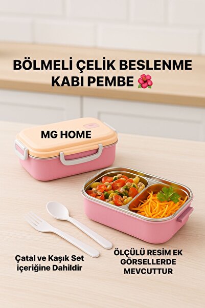 MG HOME Cutie de prânz roz cu compartimente, cu un singur strat, din oțel, et...