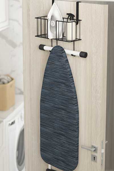 PooleMark Kapı Arkası Yer Tasarrufu Ütü Masası Askısı Ütü Düzenleyici Raf Siyah Vidasız Duvar/Dolap Organizeri