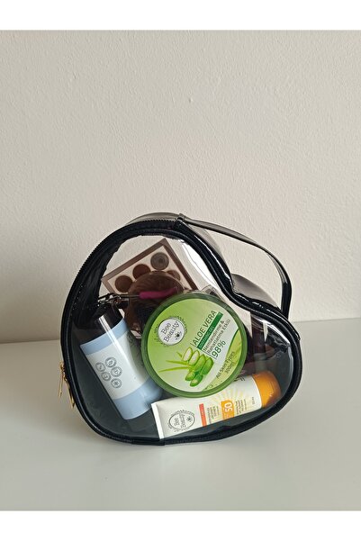 Maykis حقيبة مكياج شفافة على شكل قلب