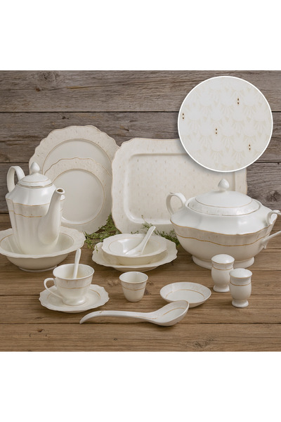 Dania ✨ Luxurious porcelain dinnerware set for 6 people – elegant gilded design, complete set! ✨ 70 pieces