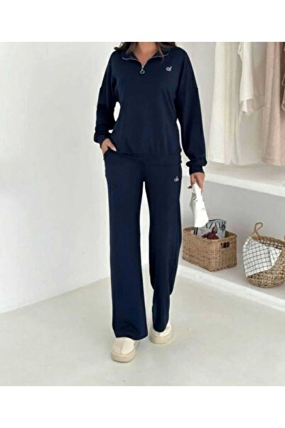 tülaybutik Women's Tracksuit Set Navy Blue Modal Fabric