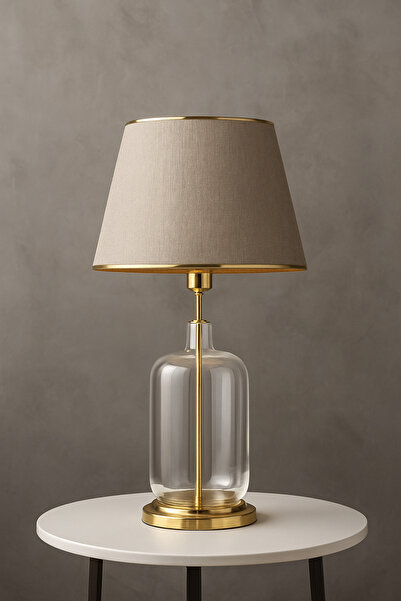 Lampada Elenore Gold Kaplama Cam Abajur - Hasır Gold Şeritli