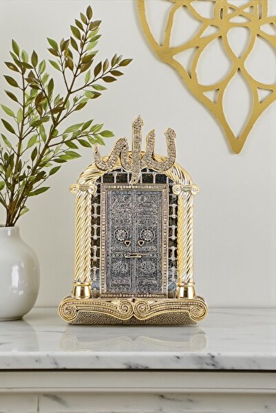 Güncel Vitrin Zirkon Taşlı Gold Kabe Kapısı Dekoratif Biblo 18*24 cm