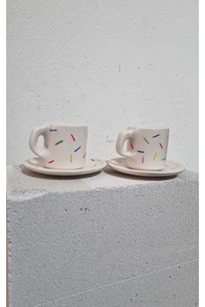 ÖZLEMKAYMAZ Ceramic Confetti Themed Turkish Coffee Cup for Two People 60ml