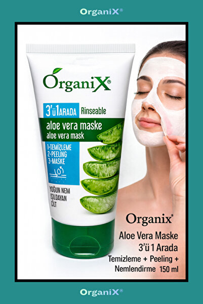Organix Aloe Vera Yüz Maskesi - 3'ü 1 Arada Temizleme, Peeling ve Nemlendirme Maskesi 150 ml
