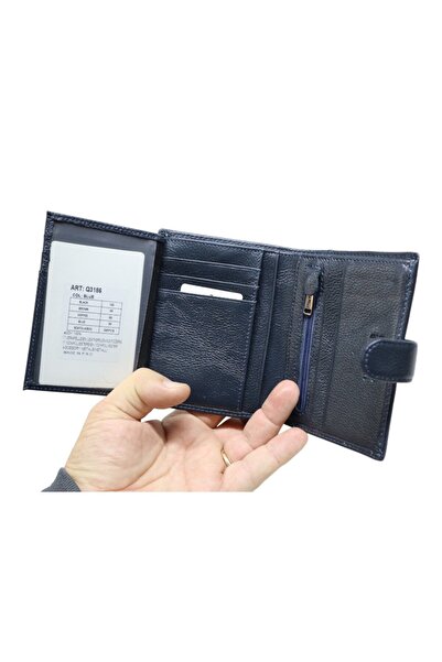Vera Pelle men's leather RFID wallet, vertical, coin compartment - Model Q3186 (Blue)