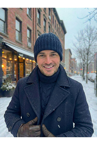 BESKAR Синя ручна в'язка з підкладкою, тепла зимова чоловіча шапка