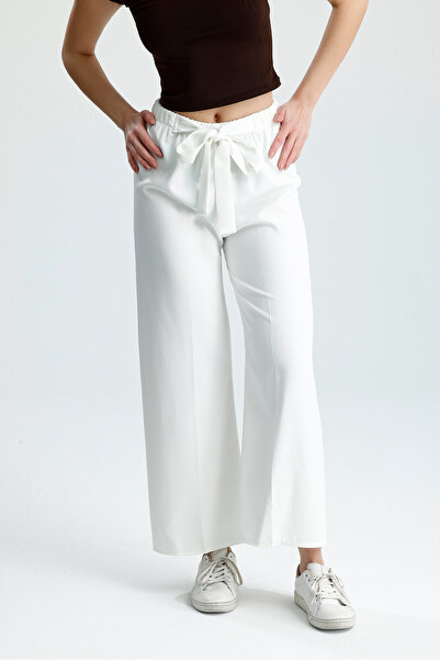 VOICTEC High Waist Elastic Drum Fabric Wide Leg Pants with Belt