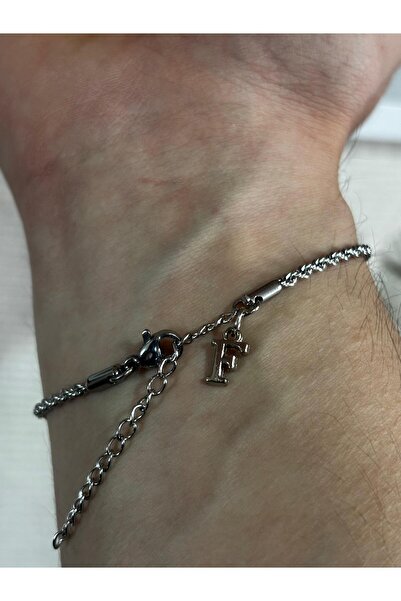 bijoux uniques سوار فولاذي للجنسين بحرف F