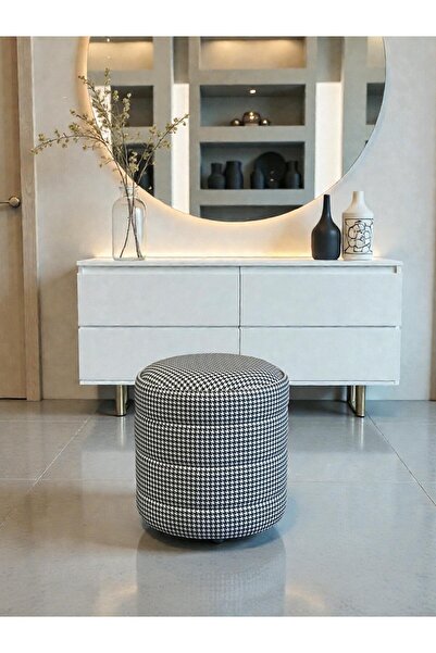 Framgan Lüks CNC Çizgili Yuvarlak Puf – Makyaj Masası Pufu Dekoratif Ayak Uzatma Kaz Ayağı Model