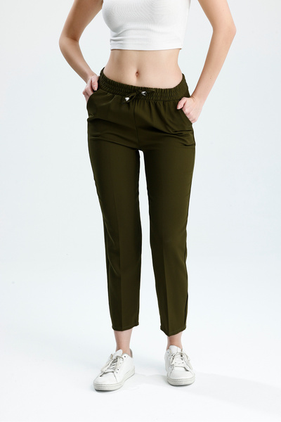 VOICTEC Plus Size Bell Fabric Pocket Carrot Pants with Elastic Waist