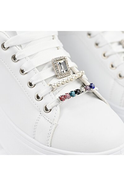 Tmall Pantofi sport de dama,Din Piele ecologica,Cu pietre,D1374,Alb cu Silver